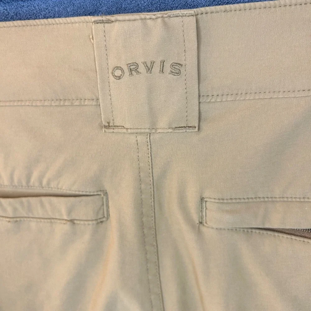 Orvis Mens 36x10 Cargo Shorts Tan Khaki Hiking Fishing Stretch Utility Pockets